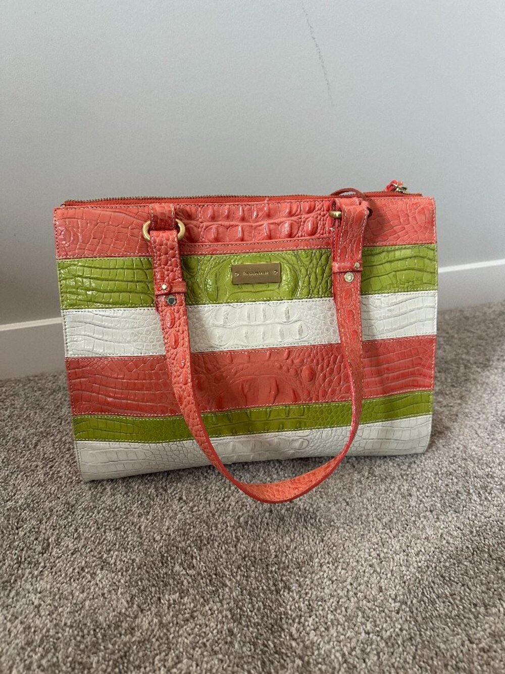Brahmin Anywhere Tote – Lime Vineyard Croc Embossed Leather